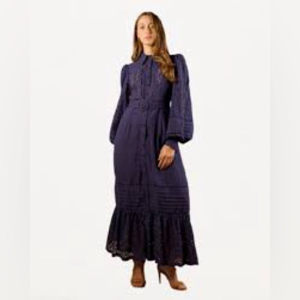 NWT Saint Armand Lara French Navy Ramie Maxi Shirt Dress $355 Small - Picture 3 of 8
